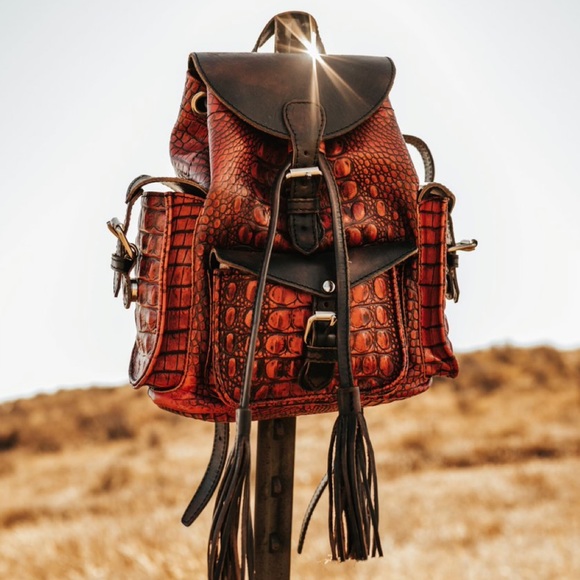 FREEBIRD BY STEVEN Brett Red Crocodile Backpack - Picture 13 of 15